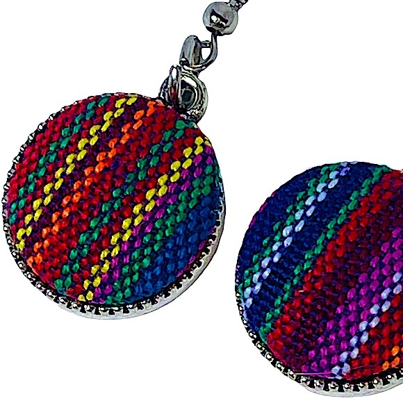 Woven Rainbow Striped Fabric Charm Dangly Earrings NEW - Picture 2 of 6